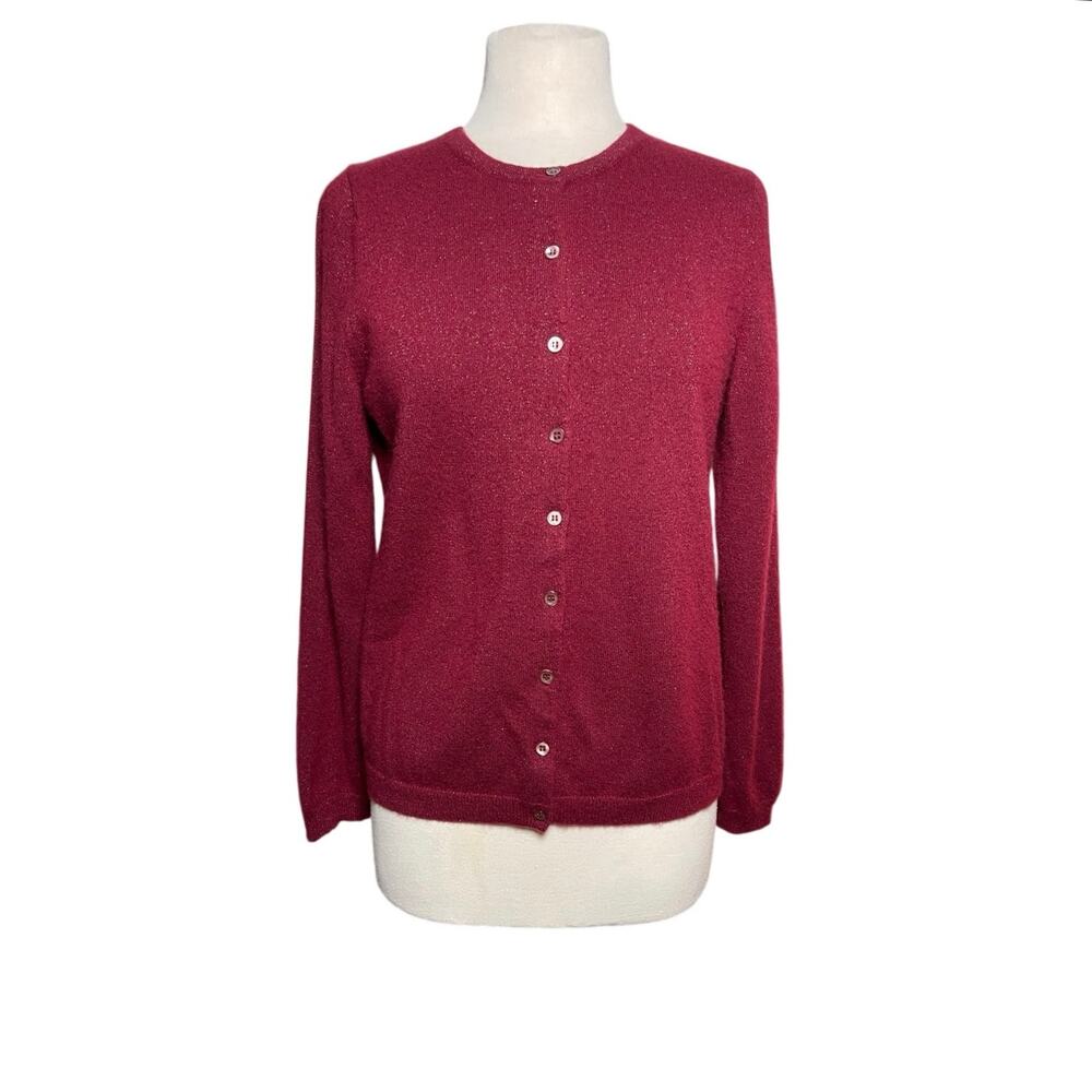 PURE COLLECTION Women’s Burgundy Metallic Button Up Cashmere Cardigan